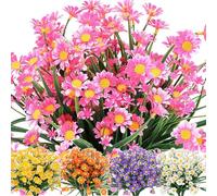 8PCS Pink Artificial Daisy Flowers, Fake Silk Faux Flowers for Outdoor and Indoor, Decorative Artificial Flowers in Vase, Plastic UV Resistant for Graves and Garden Home Decorating