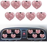 8Pcs Pink Bling Heart Air Vent Clips,Crystal Rhinestone Car Fresheners and Diffusers,Cute Rhinestone Decor for Women/Girls, Girly Glam Car Accessories
