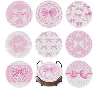 8PCS Pink Bowknot Diamond Art Coasters Set DIY Diamond Coasters Kit Office Home Kitchen Bows Cup Diamonds Painting Coaster