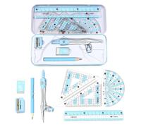 8PCS Pink Mathematical Set, Geometry Sets for Secondary School with Ruler, Protractor, Compass, Set Square, Math Kit for Students - Essential School Supplies & Stationery (blue)