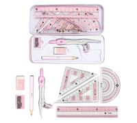 8PCS Pink Mathematical Set, Geometry Sets for Secondary School with Ruler, Protractor, Compass, Set Square, Math Kit for Students - Essential School Supplies & Stationery (pink)