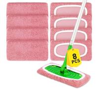 8Pcs Pink Reusable Mop Pads,Microfiber Mop Pads Compatible with Swiffer Sweeper, Dry Sweeping Cloths & Washable Wet Pads Refill for Floor