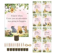 8Pcs Pink Winnie Baby Shower Centerpieces, Double Side Winnie Quotes Party Cards with Wooden Stands, Classic Pooh Baby Shower Decor, Perfect for Girls Birthday Party Supplies, Nursery Decor Prints