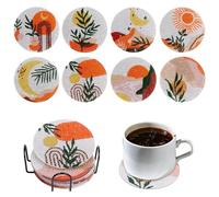 8Pcs Plant Diamond Painting Coaster Kits Adults Beginners, 10 x 10cm Non-Slip Round Diamond Art Coasters Kits with Holder for Cups Mug Glass