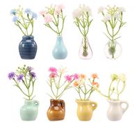 8Pcs Plant Refrigerator Magnet,3D Mini Ceramic Vase Fridge Magnets ins Style Cute Magnets with Plastic Flower Charm Fridge Decoration for Kitchen Office(Style 1)