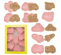 8PCS Plastic Biscuit Cutters, Vehicle Cookie Cutter Stamp Set, Cartoon Fun Biscuit Moulds, 3D Car Shapes Cookie Cutters, Biscuit Cutter Stampers Emboss, Baking Moulds for Kids