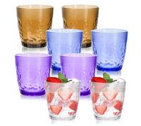 8PCS Plastic Coloured Drinking Glasses, 200ml Reusable Clear Acrylic Glass Tumblers, Stackable Plastic Cocktail Glasses, Unbreakable Acrylic Cups for Juice Beer Barbecue Camping Picnic Party-4 Colours