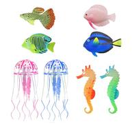 8pcs Plastic Floating Fish Tank Kit,Colorful Small Fake Fish & Jellyfish,Artificial Moving Glowing Seahorse Realistic Simulation Fish Decoration Ornament for Aquarium Fish Tank Sea Themed Party Gift