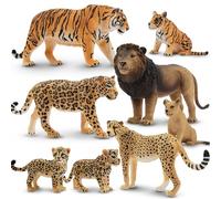 8PCS Plastic Jungle Animals Figure Playset Includes Baby Animals, Realistic Lion,Tiger,Cheetah,Jaguar Figurines with Cub, Cake Toppers Christmas Birthday Toy Gift for Kids Toddlers
