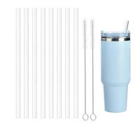 8Pcs Plastic Replacement Straw for Stanley Cap, Straw Brush Easy to Clean Water Bottle Reusable Clear Straws, Long Plastic Straws Thick for 30oz/40oz(8 Pack with 2 Brush)