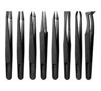 8Pcs Plastic Tweezers, Precision Anti-Static Venus Fly Trap Feeding Tongs 8 Styles Black for Crafting Reptile Feeding