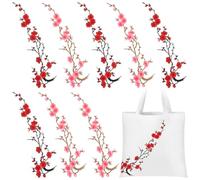 8Pcs Plum Blossom Embroidered Patch Large Back Adhesive for Clothes Repairs | Coat Jacket Bag Decor, Iron On and Sew On Use, Large Curved Plum Blossom Design, Easy Heat Apply, For DIY Repair