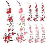 8Pcs Plum Flower Embroidery Patch,Blossom Iron on Adhesive for Cloth Repair | Plum Blossom Iron On and Sew On Use,Large Curved Plum Blossom Patches,Sew on Patches,for Clothing Jeans DIY Crafts Sewing