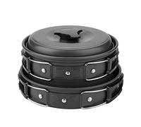 8Pcs Portable Camping Cookware Set, Outdoor Travel Cooking Pot Pan Bowl Kit, Lightweight Aluminum Alloy Cookset with Foldable Handles for Hiking Picnic Backpacking (Black Handle)