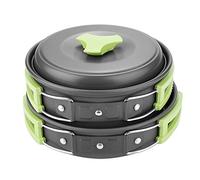 8Pcs Portable Camping Cookware Set, Outdoor Travel Cooking Pot Pan Bowl Kit, Lightweight Aluminum Alloy Cookset with Foldable Handle for Hiking Picnic Backpacking (Green)