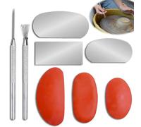 8pcs Pottery Tools Set - Includes 3 Sizes Rubber Clay Ribs Ribs丨3pcs Sculpture PotterTrimming Tools丨1 Clay Ceramic Needle丨1 Feather Wire Texture Deail Tool- Ideal for Artists, Hobbyists & Studios