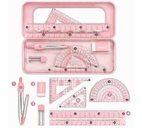 8Pcs Protractor and Compass Set Maths Sets for Secondary School Stationery Compass Maths Geometry Sets for Secondary School Maths Kit Daily Study Exam Use (Pink)