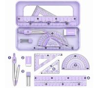 8Pcs Protractor and Compass Set Maths Sets for Secondary School Stationery Compass Maths Geometry Sets for Secondary School Maths Kit Daily Study Exam Use (Purple)
