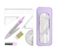 8Pcs Protractor and Compass Set, Oxford Maths Set for Secondary School Geometry Sets with Clear View Tin Box, Durable School Supplies Include Compass Maths Ruler Set Eraser Protractor (Purple)