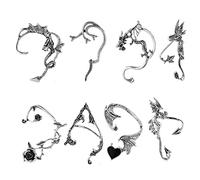 8Pcs Punk Fairy Ear Cuff Earring Dark Ear Clip No Piercing Earring For Women Silver Goth Halloween Cuff Jewelry Wrap Earrings No Piercing For Women Teen Girls