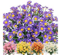 8PCS Purple Artificial Daisy Flowers, Fake Silk Faux Flowers for Outdoor and Indoor, Decorative Artificial Flowers in Vase, Plastic UV Resistant for Graves and Garden Home Decorating