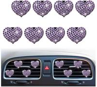 8Pcs Purple Bling Heart Air Vent Clips,Crystal Heart Car Air Fresheners Vent Clips Car Diffuser Rhinestone Diamond Decoration Interior Decor Cute Accessories for Women