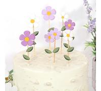 8Pcs Purple White Flowers Cake Toppers - Spring Floral Birthday Wedding Decorations,Bohemian Flower Party Cupcake Toppers,Purple Daisy Floral Cake Centerpieces,Sweet Garden Party Photo Props