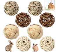 8Pcs Rabbit Toys, Pets Guinea Pig Rolling Chew Toy Natural Grass Hamster Ball, Small Animal Activity Play Decoration Wicker Chew Rattan Balls for Bunny Rabbits, Chinchilla, Squirrels, Rats, Mice