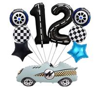 8pcs Race Car Balloons Driver 12th Birthday Decorations Wheels Balloon,40 Inch Black Number Foil Balloon Blue Formula Racing Party Supplies Racing Party Props