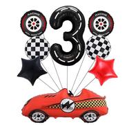 8pcs Race Car Balloons Driver Birthday Decorations Wheels Balloon,40 Inch Black Number Foil Balloon Red Formula Racing Party Supplies Racing Party Props (3rd Birthday)