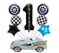 8pcs Race Car Balloons Driver Birthday Decorations Wheels Balloon,40 Inch Black Number Foil Balloon Blue Formula Racing Party Supplies Racing Party Props (1st birthday)