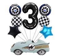 8pcs Race Car Balloons Driver Birthday Decorations Wheels Balloon,40 Inch Black Number Foil Balloon Blue Formula Racing Party Supplies Racing Party Props (3rd birthday)