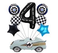 8pcs Race Car Balloons Driver Birthday Decorations Wheels Balloon,40 Inch Black Number Foil Balloon Blue Formula Racing Party Supplies Racing Party Props (4th birthday)