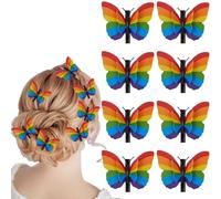 8PCS Rainbow Butterfly Hair Clips for Pride Parade, Pride Accessories with Foldable Wings, 3D Butterfly Clips for LGBTQ Day, Rainbow Hair Accessories for Women & Girls Celebration Headpiece