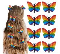 8PCS Rainbow Butterfly Hair Clips for Pride Parade, Pride Rainbow Accessories for LGBTQ Day, Butterfly with Foldable Wings, Celebration Headpiece Outfit Accessories for Women & Girls