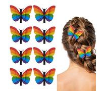 8Pcs Rainbow Butterfly Hair Clips for Styling,Pride Accessories 3D Butterfly Clips with Foldable Wings Rainbow Hair Accessories Pride Outfits for Women LGBTQ Day Celebration Headpiece
