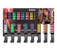 8PCS Rainbow Fun Washable Hair Chalk Comb Set - Easy-Glide Temporary Hair Colour for Layered Rainbow Streaks, Creative Festival Looks, Wash-Out Party Styling & Colourful Weekend Fun