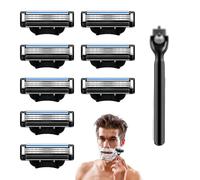 8Pcs Razor Blades Refills with 1 Handle Razors for Mach 3 Blades Replacement Blade with Double Lubrication Strip Compatible with Mach 3 Handles Shaving Manual Shaver Blade Men Father Boyfriend