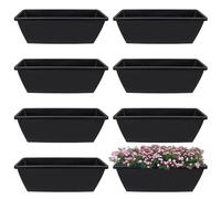 8Pcs Rectangle Plant Pot Rectangle Window Box Planter 17 Inch Black Herb Planters with Tray Herb Pots for Indoor Plants Large Flower Boxes for Bay Window,Kitchen Windowsill,Shelf,Coffee Table