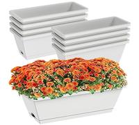 8pcs Rectangle Window Boxes Planters, 43 CM Long Window Sill Planter Box Outdoor, Plastic Rectangular Window Flower Herb Pots Indoor with Drainage Holes and Trays for Garden Windowsill Light Grey