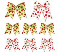 8pcs Red and Green Dot Christmas Bows Decoration, Xmas Tree Dot Bows Cute Fashionable Bows Wreaths Ornaments Dot Bows Ribbons Ornaments for Christmas Tree Home Wedding Party Decor