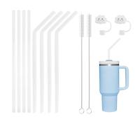 8Pcs Replacement Silicone Straws for Stanley 20/30/40 oz Tumbler,35cm Long Reusable Transparent Straws, with 2 Cleaning Brush 2 Straw Caps,Soft Flexible Straw for Children Elderly(4 Straigh 4 Curved)