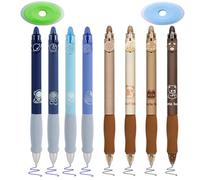 8Pcs Retractable Anti Slip Rub Out Pens Set, 0.5mm Cute Friction Rollerball Tip Pens, Black and Blue Ink Erasable Gel Pens Animals, Cartoon Gel Pen with 2 Eraser for Student Stationery School
