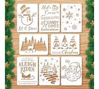 8pcs Reusable Christmas Stencils, 11x8in Large Merry Christmas Stencils Xmas Tree Snowflake Snowmen Santa Sleighs Winter Holiday Templates for Painting on Wood Drawing Walls Canvas Fabric Crafts