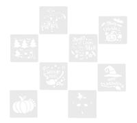 8pcs Reusable Drawing Stencil for Spray Painting DIY Crafts 15cm | PET Material, White Finish, Family and Female Friends Use, Halloween Season Decorative Printing Stencil