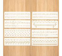 8PCS Reusable Long Plastic Painting Stencils for DIY Drawing and Crafts, Alphabet and Patterned Hollow Out Design Templates with Border Ruler Style, for Scrapbooking Cards and Art Journals