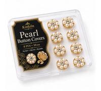 8PCS Reusable Pearl Rhinestone Button Covers, 20mm No-Sew Clips with Case