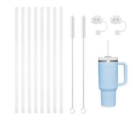 8Pcs Reusable Silicone Straws,Replacement for Stanley Cup 20/30/40 oz 35cm Transparent Straw Accessories,with 2 Cleaning Brush 2 Straw Caps,Soft Flexible Straws for Children Elderly(Straigh)