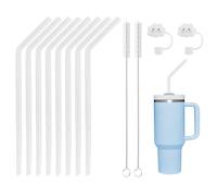 8Pcs Reusable Silicone Straws,Replacement for Stanley Cup 20/30/40 oz 35cm Transparent Straw Accessories,with 2 Cleaning Brush 2 Straw Caps,Soft Flexible Straws for Children Elderly(Curved)
