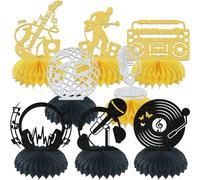 8Pcs Rock Music Honeycomb Centerpiece Born to Rock Table Decoration 70s 80s Theme Music Party Decoration Musical Bachelorette Party Supplies Gold Silver Black Glitter